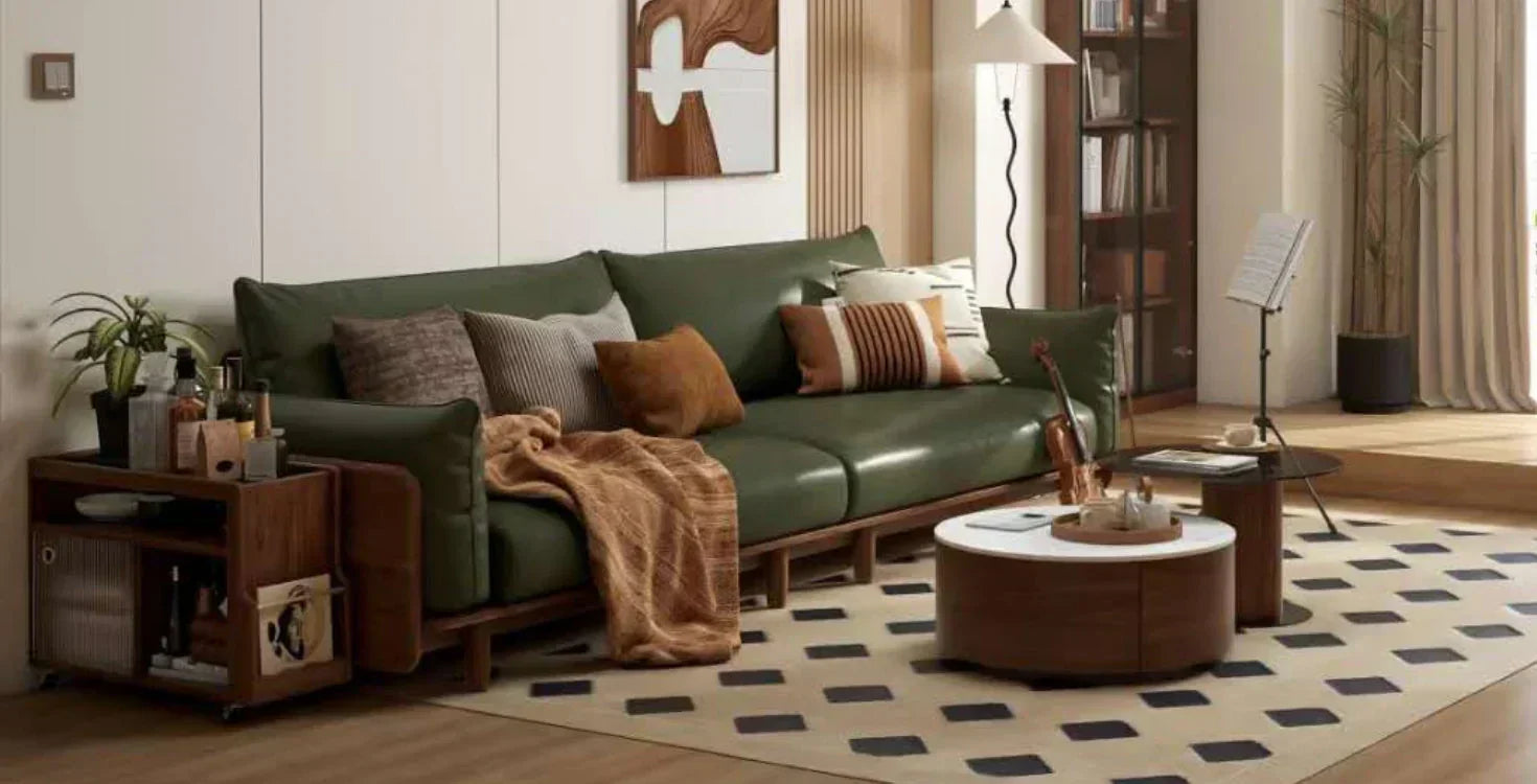 AU Living room with solid wood sofa and coffee table