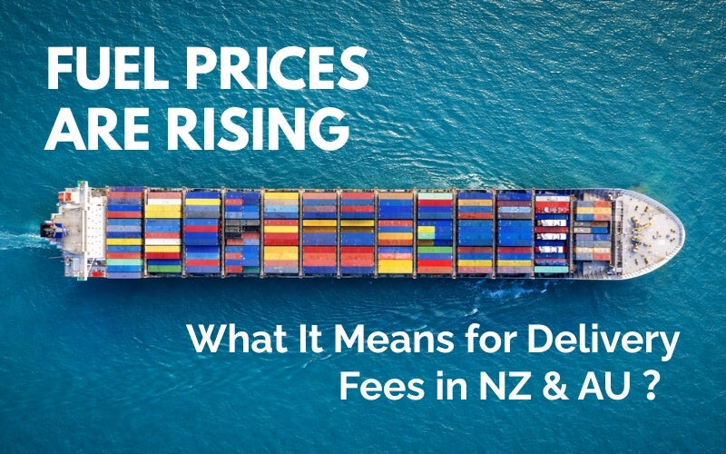 Rising fuel prices affecting shipping and delivery costs in New Zealand and Australia with container cargo ship