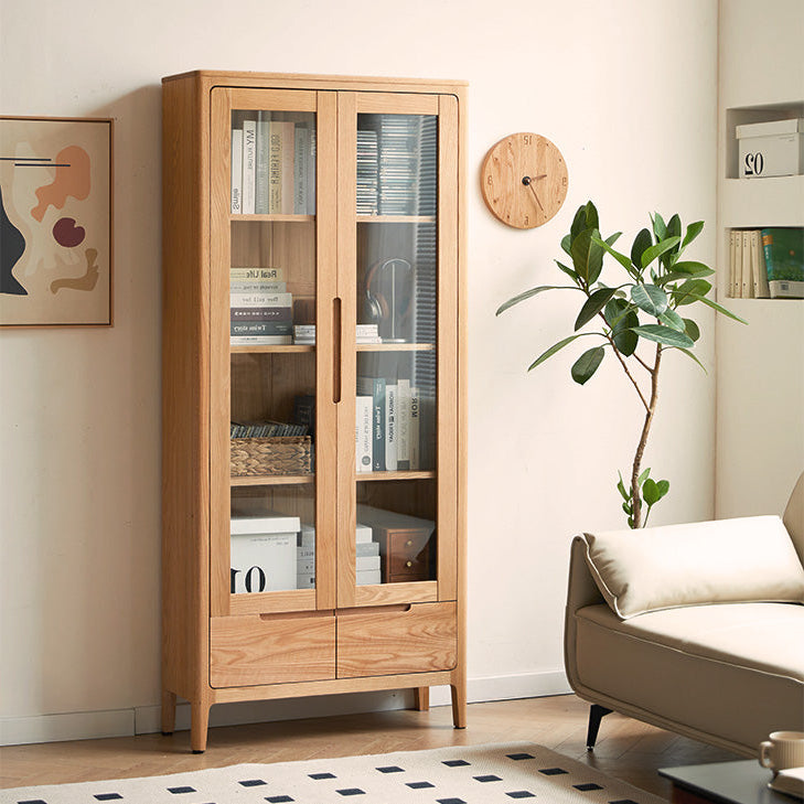 Seattle Natural Solid Oak Large Display Bookcase Cabinet - Oak Furniture Store