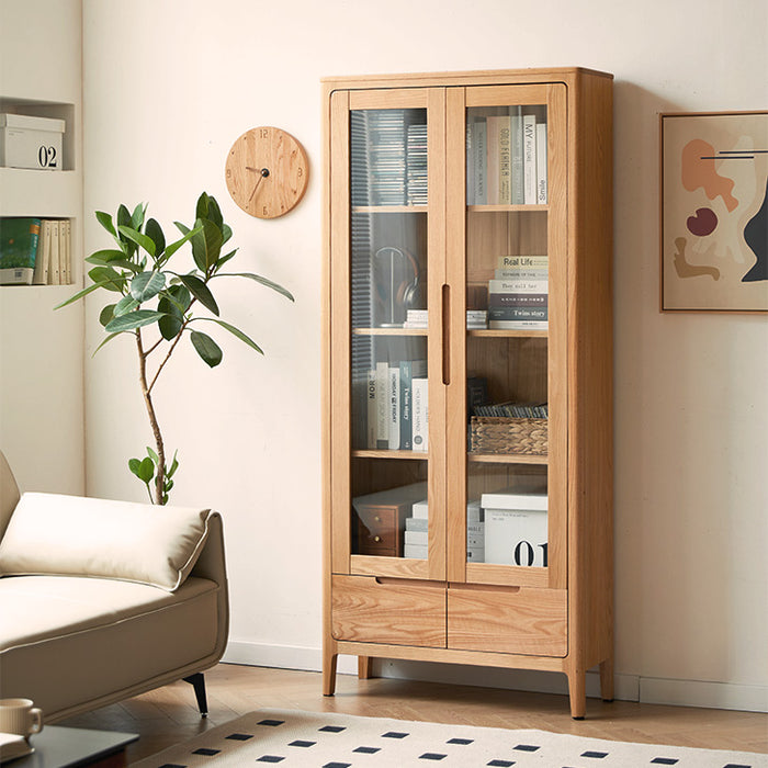 Seattle Natural Solid Oak Large Display Bookcase Cabinet