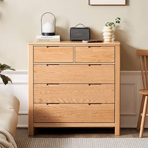 a bedroom with a dresser and a chair