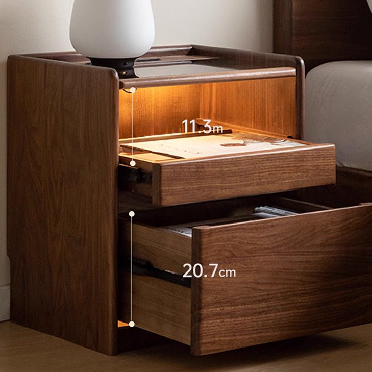 Achen Natural Solid Oak Bedside Table in Walnut Colour - Oak Furniture Store