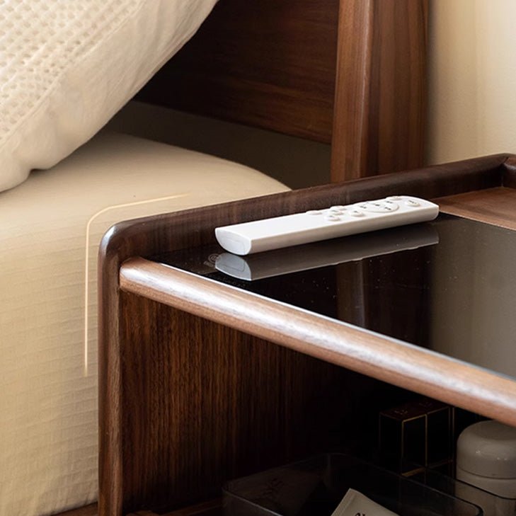 Achen Natural Solid Oak Bedside Table in Walnut Colour - Oak Furniture Store