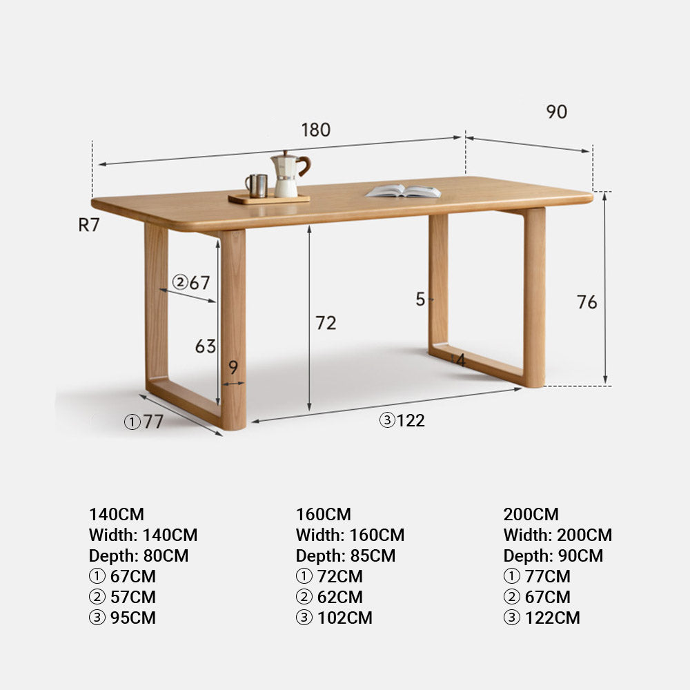 Ancona Natural Solid Ash Rectangular-Leg Dining Table