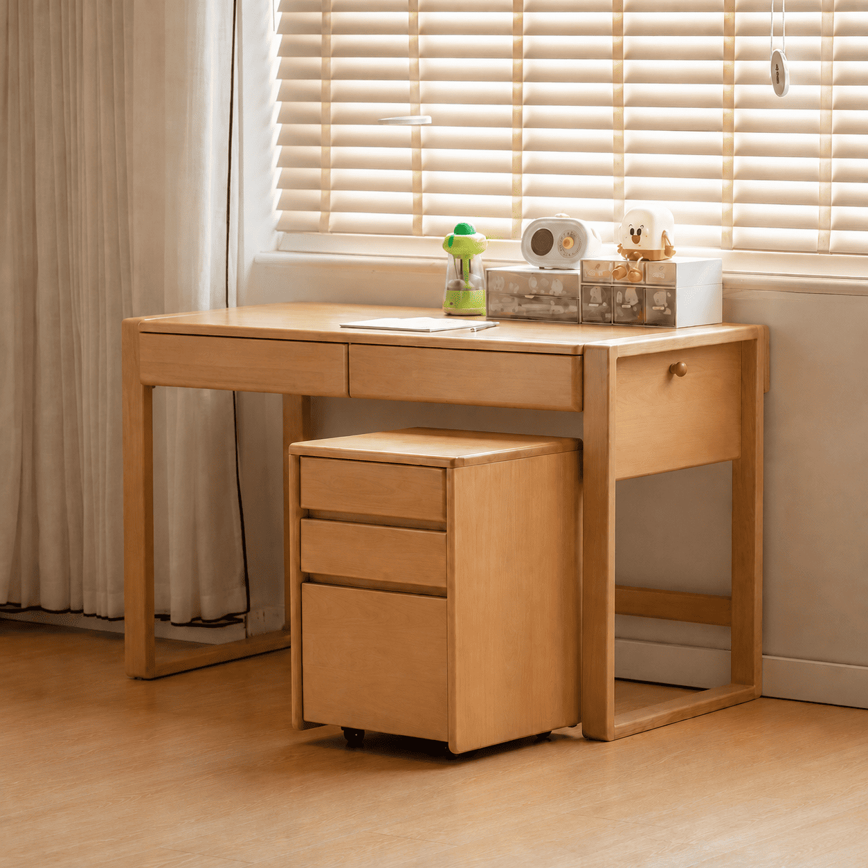 Ancona Natural Solid Beech Desk with Hutch