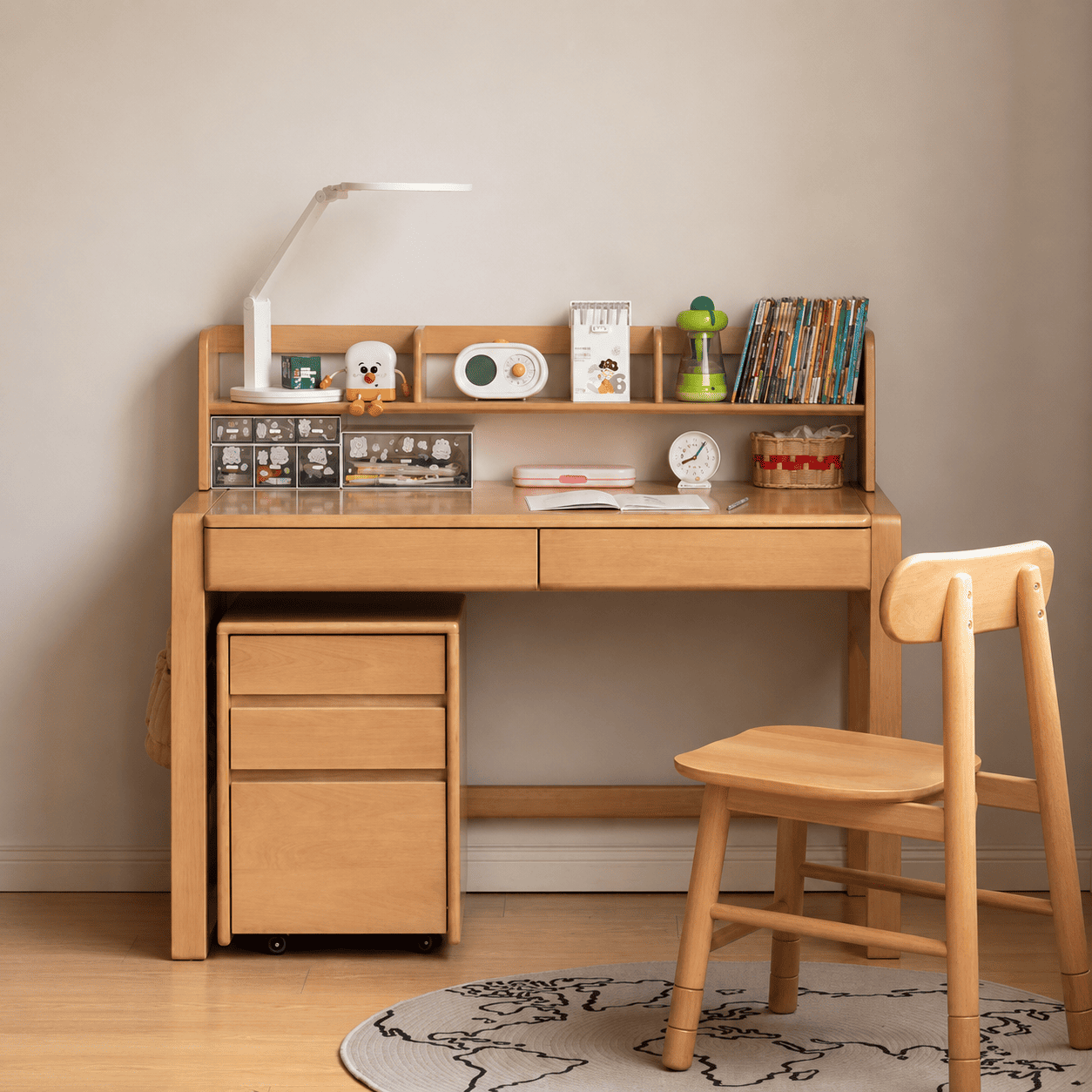 Ancona Natural Solid Beech Desk with Hutch
