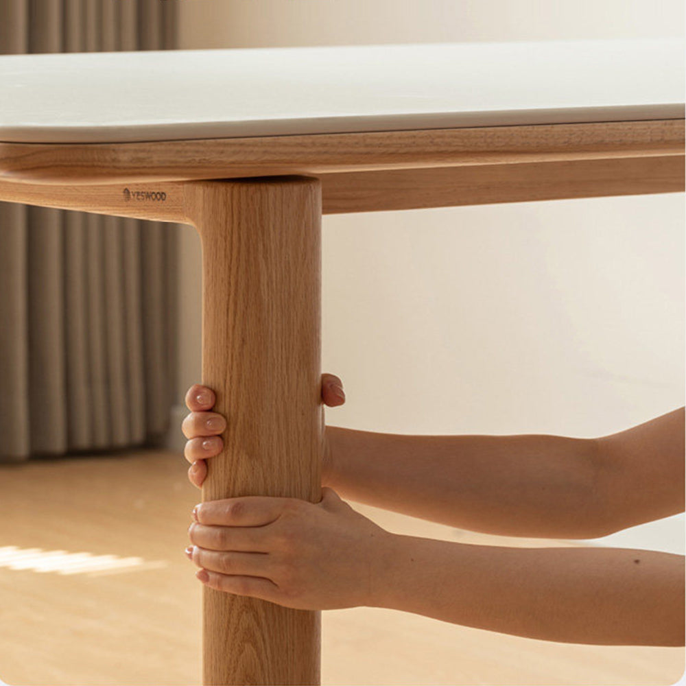 Ancona Natural Solid Oak Rectangular-Leg Dining Table with Ceramic Top