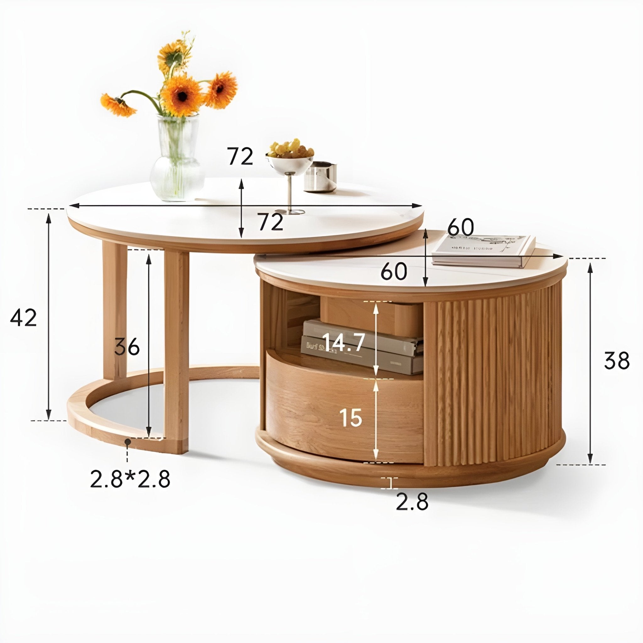 Anders Natural Solid Oak Coffee Table Set | round coffee table blocks with marble top for NZ living room |Oak Furniture Store