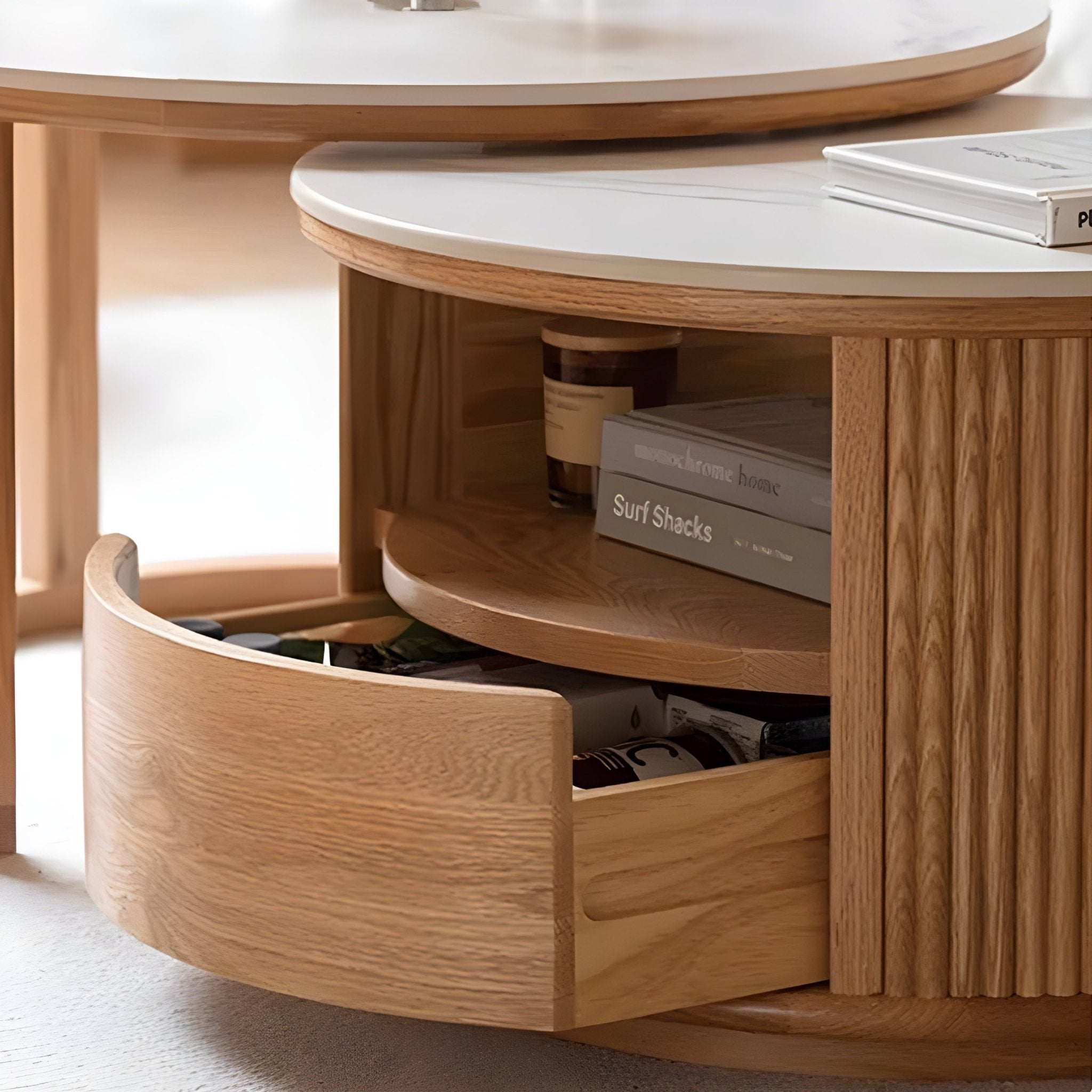 Anders Natural Solid Oak Coffee Table Set | round coffee table blocks with marble top for NZ living room |Oak Furniture Store