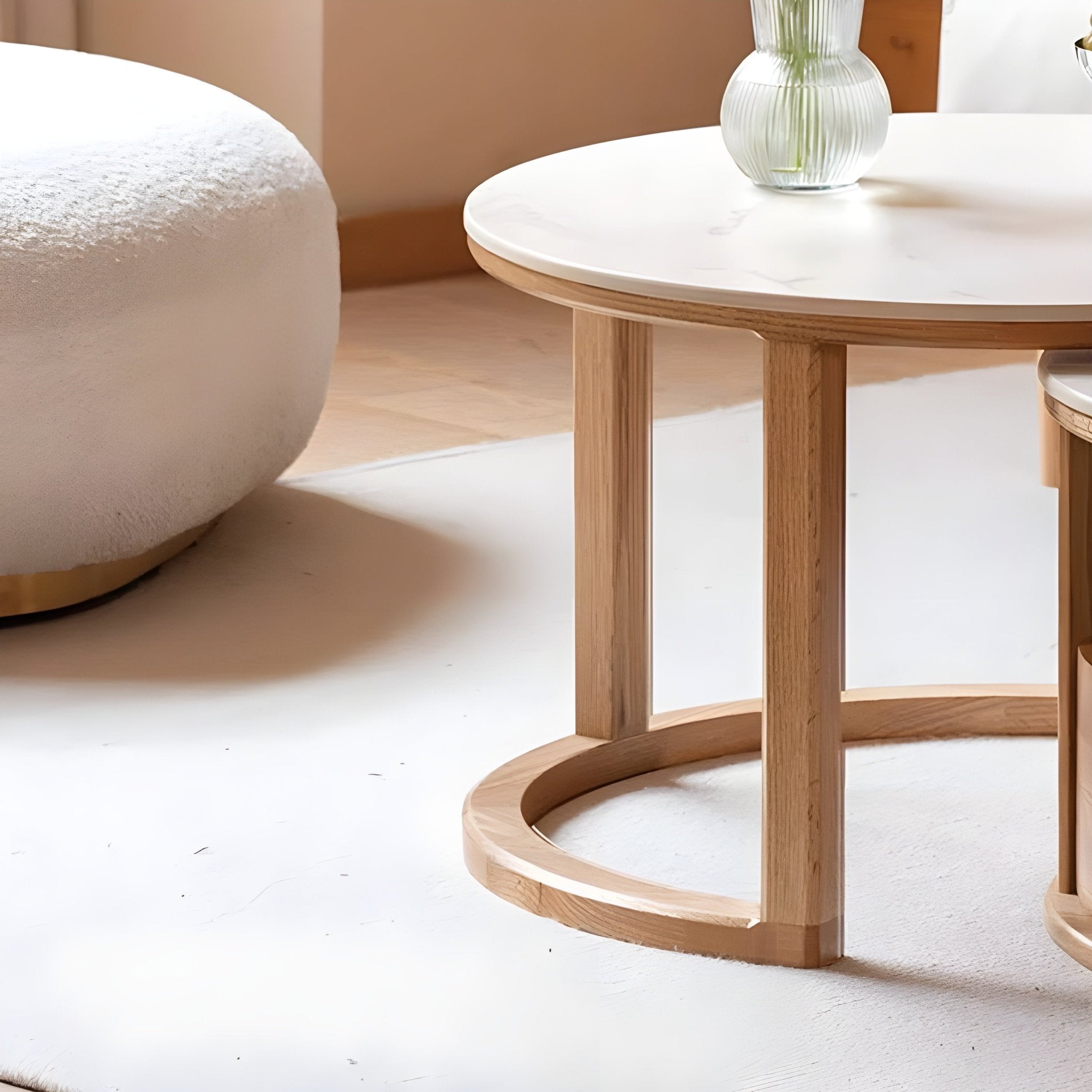 Anders Natural Solid Oak Coffee Table Set | round coffee table blocks with marble top for NZ living room |Oak Furniture Store