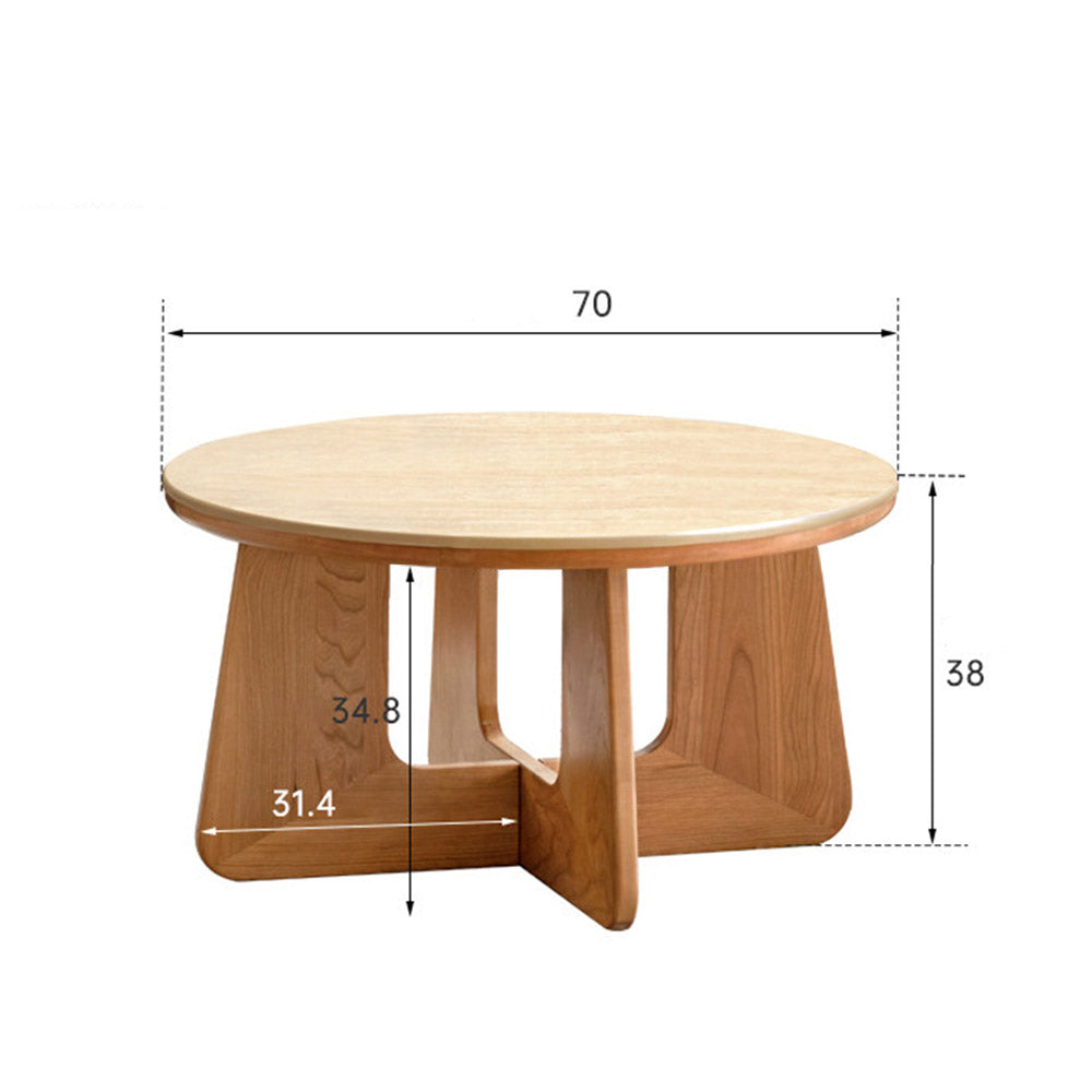 Anela natural solid cherry coffee table set with travertine-look sintered stone top in a modern organic Kiwi living room