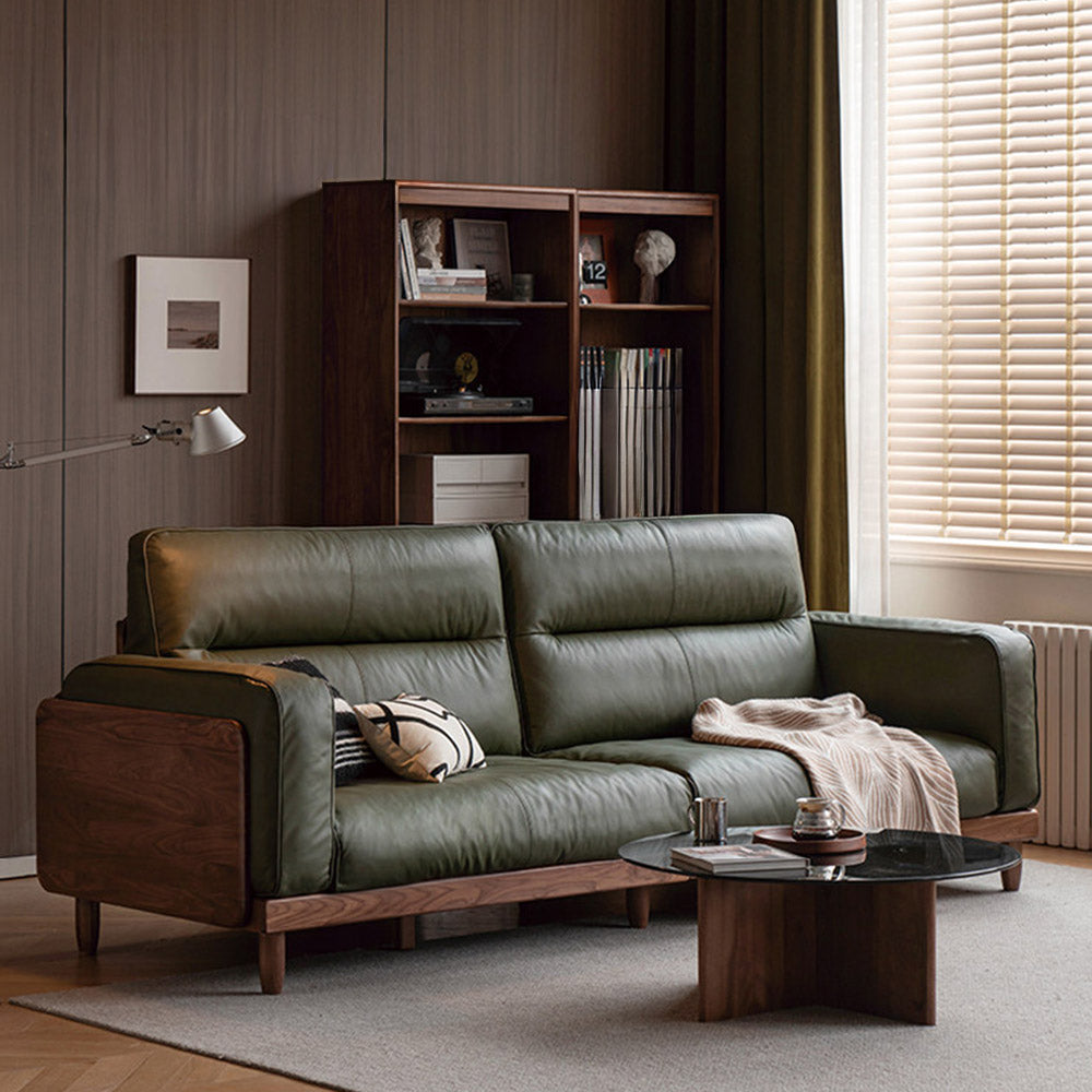 Arcevia Natural Solid Walnut Genuine Leather Sofa
