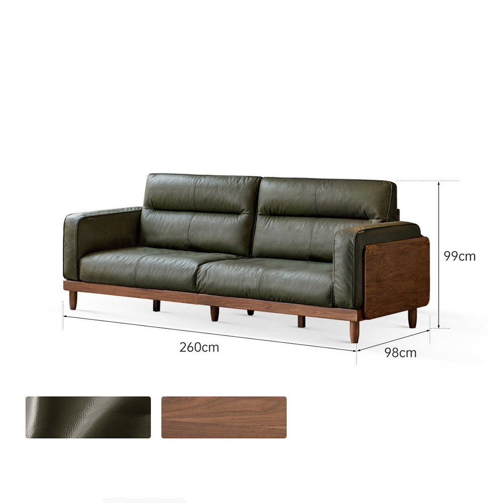 Arcevia Natural Solid Walnut Genuine Leather Sofa