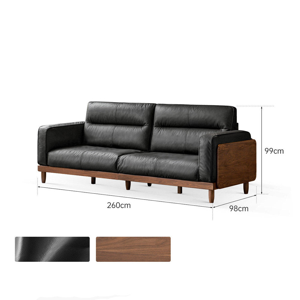 Arcevia Natural Solid Walnut Genuine Leather Sofa