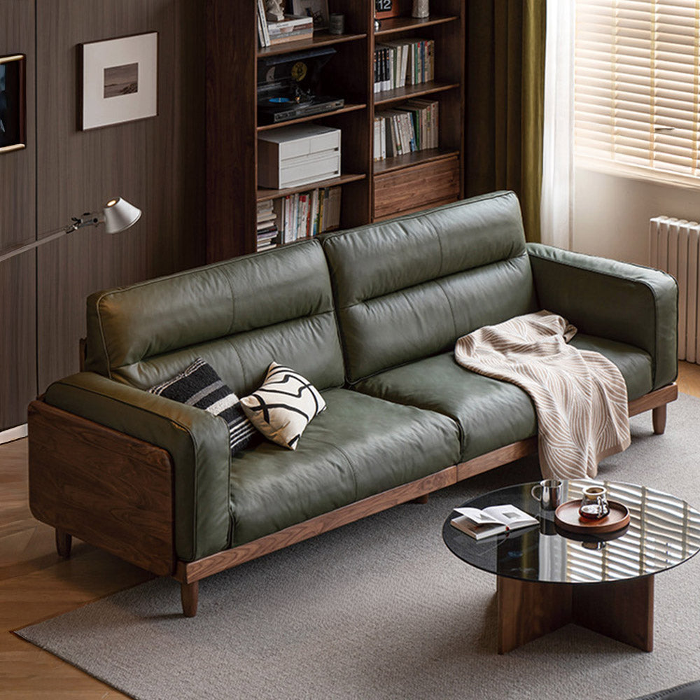 Arcevia Natural Solid Walnut Genuine Leather Sofa