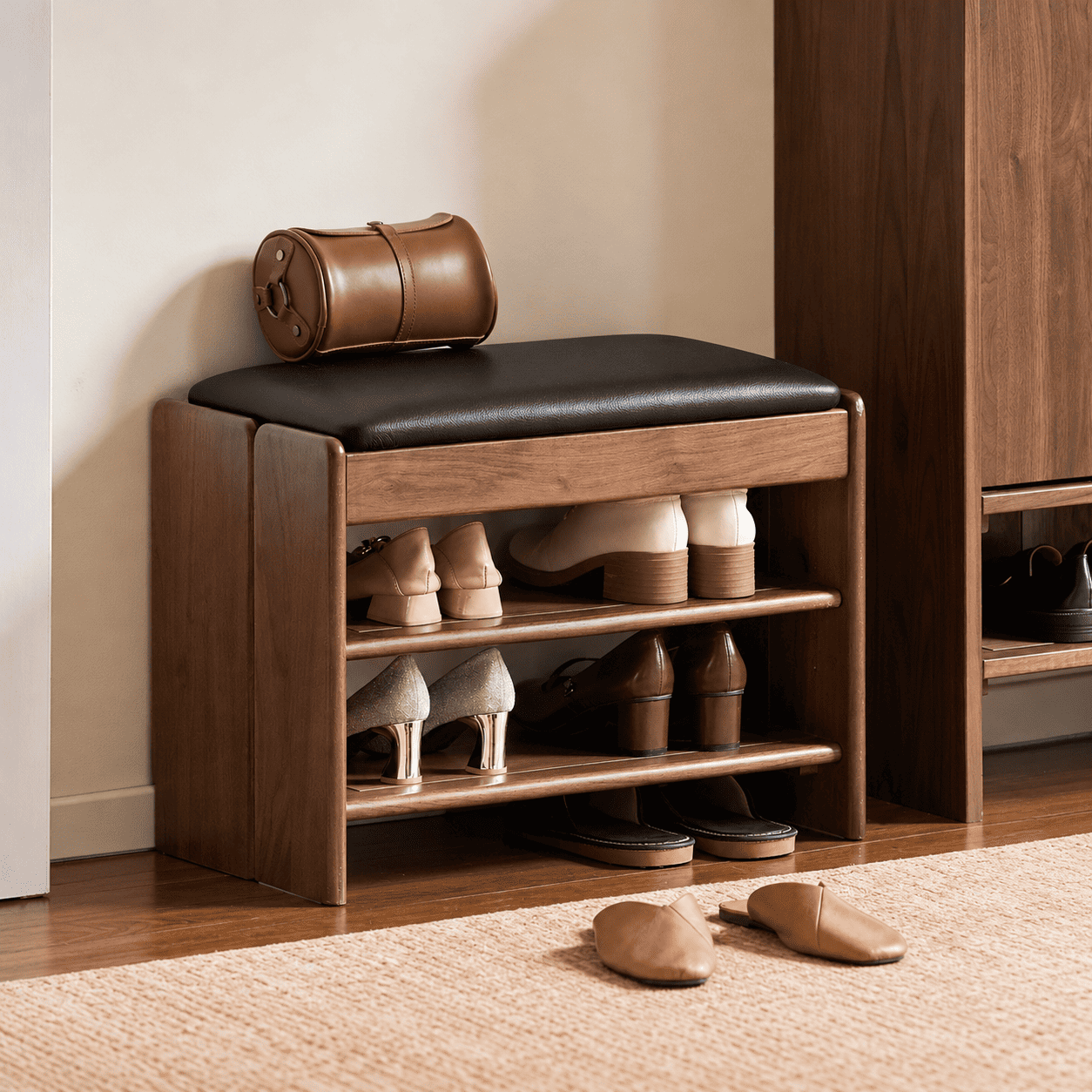 Arvada Natural Solid Walnut Shoe Bench