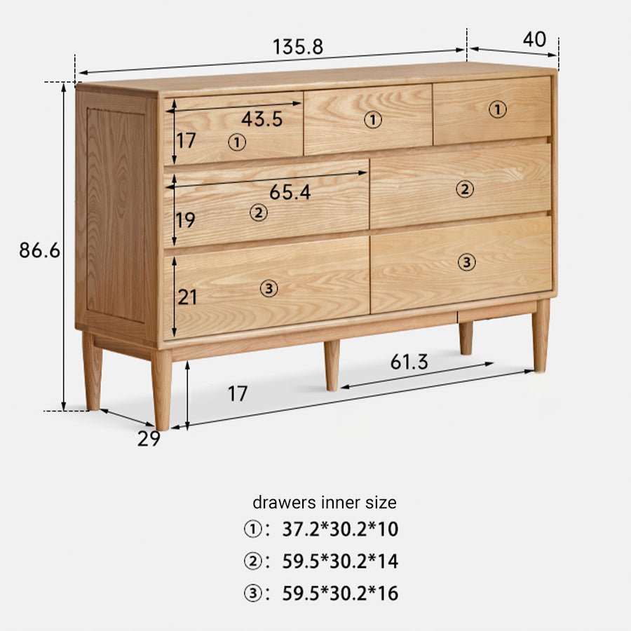 Auzers Solid Ash 3+4 Chest of Drawers | Oak Furniture Store