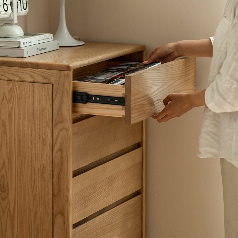 Auzers Solid Ash 5 Drawers Tall boy | Oak Furniture Store