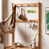 Avola Natural Solid Rubber Wood Shoe Rack with hooks for entryway bags, hats, and shoe storage