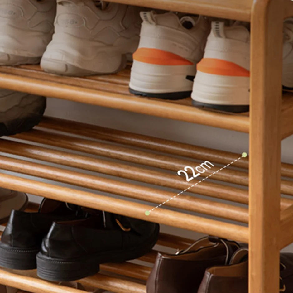 Avola Natural Solid Rubber Wood Shoe Rack with Hooks