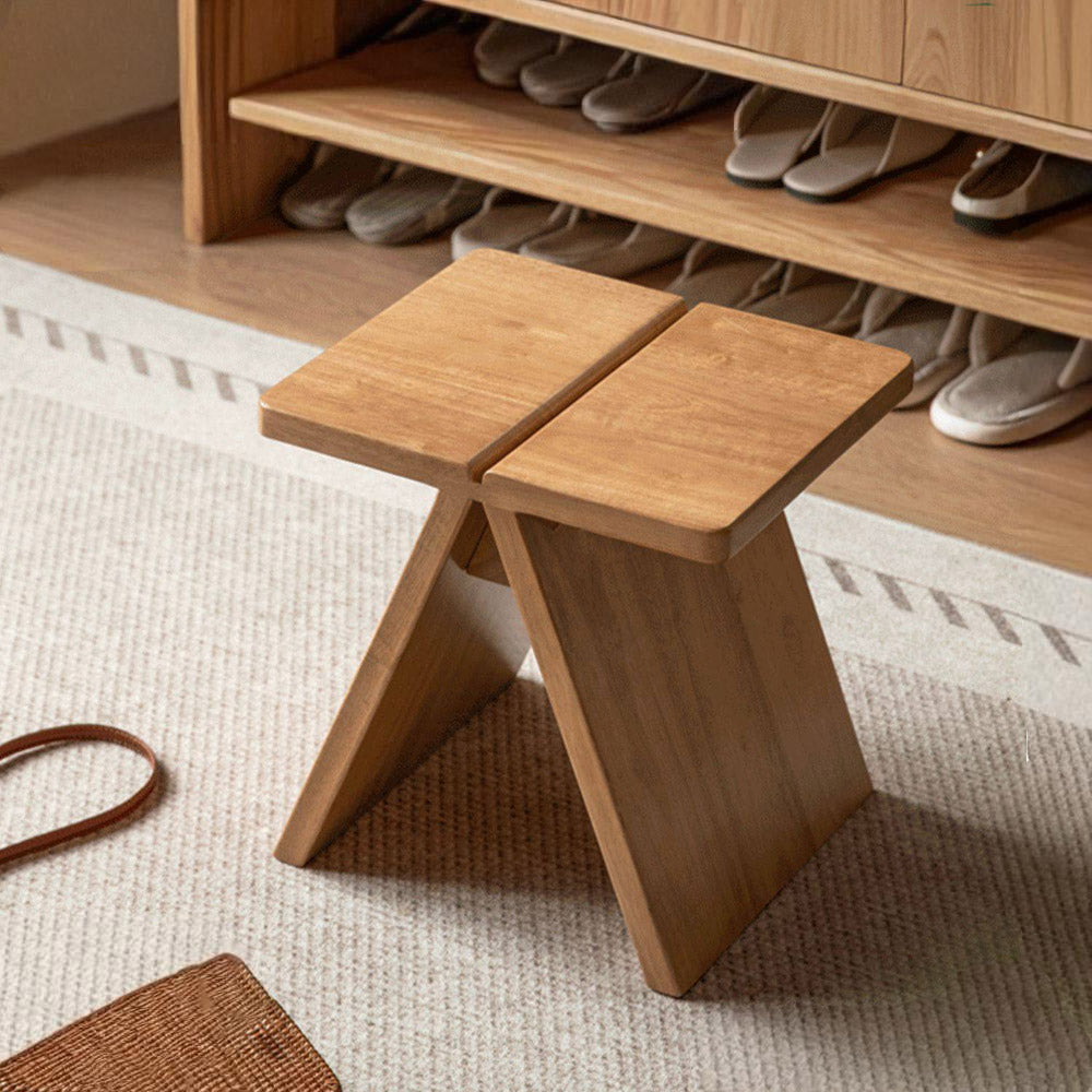 Avola Natural Solid Rubber Wood Shoe Stool