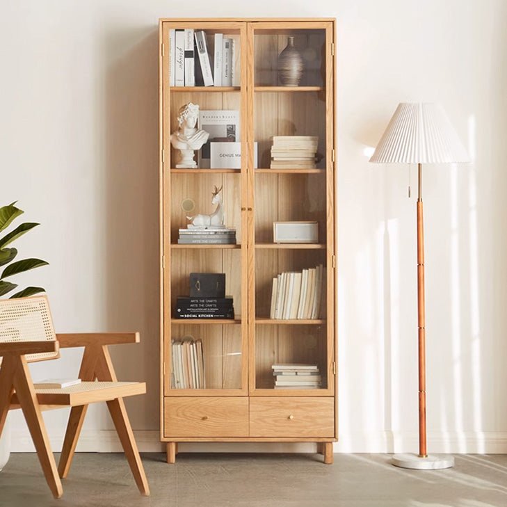 Berg Natural Solid Oak Glazed Display/Book Cabinet - Oak Furniture Store & Sofas