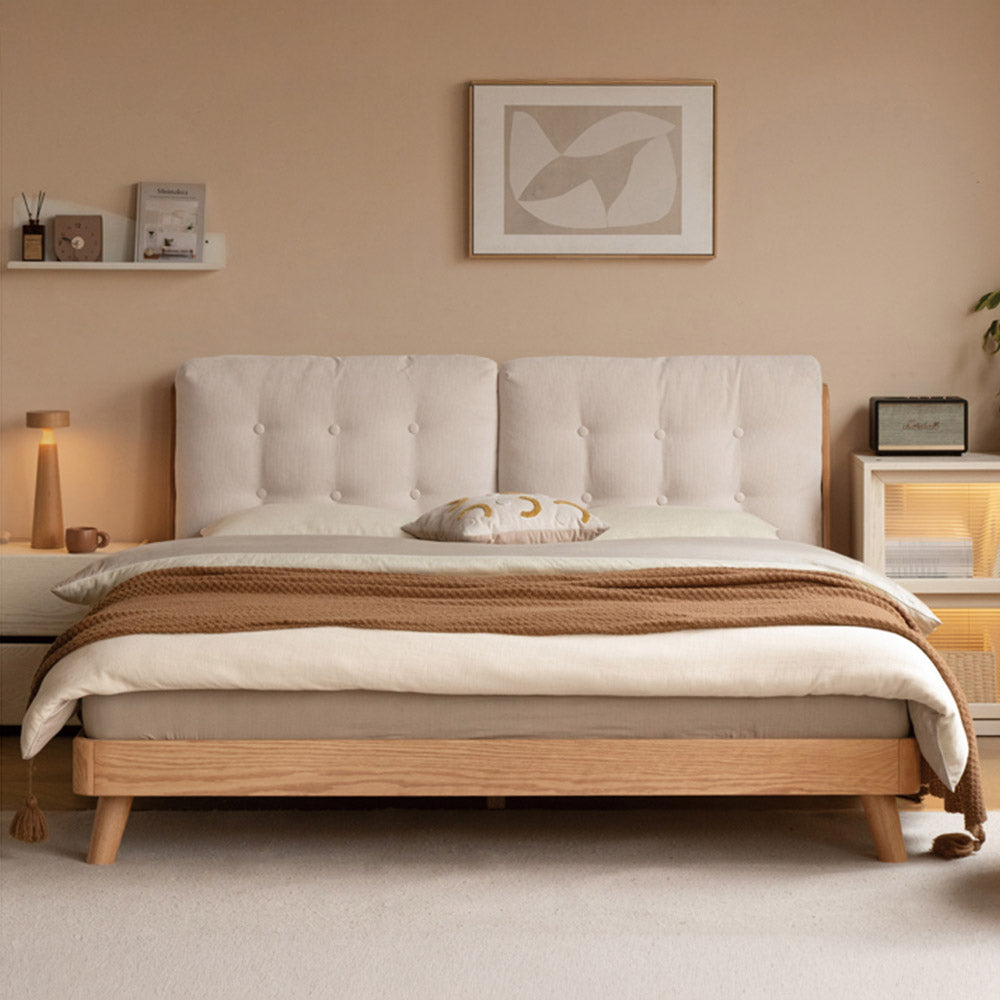 Bliecos Natural Solid Oak Cushion Back Bed Frame