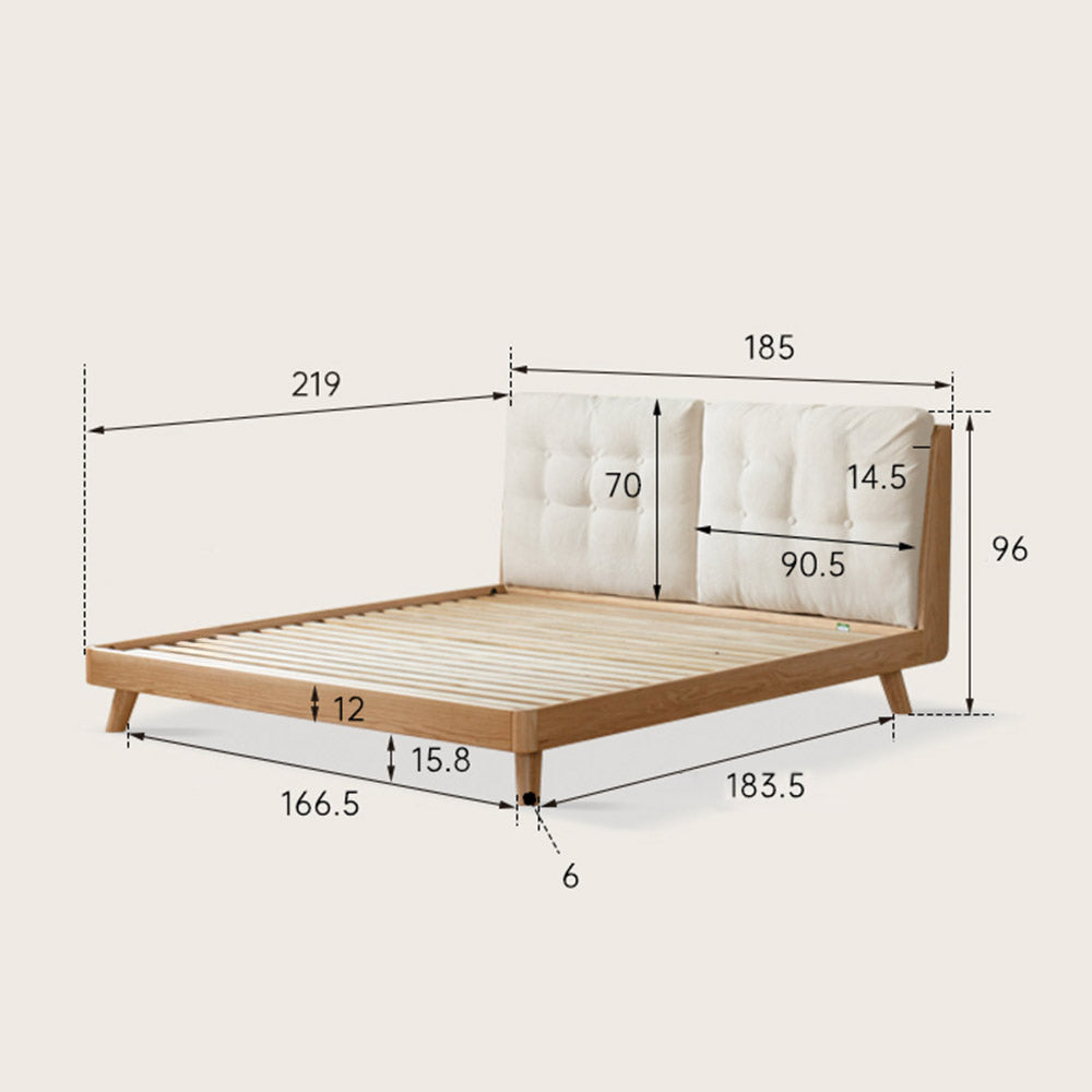 Bliecos Natural Solid Oak Cushion Back Bed Frame