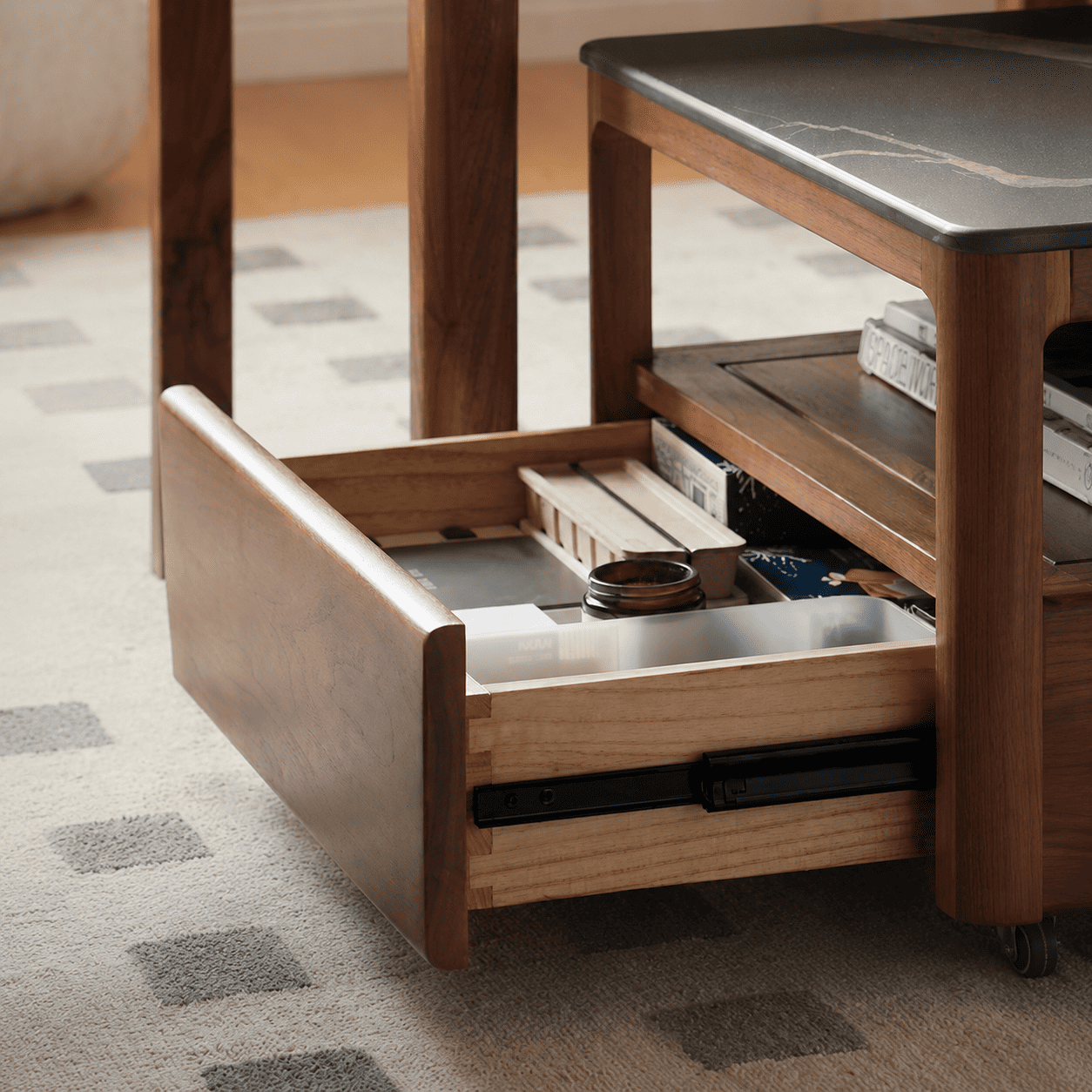 Boise Natural Solid Walnut Coffee Table Set with Ceramic Top