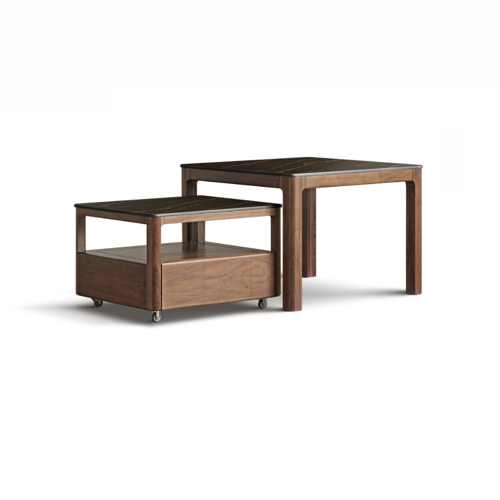 Boise Natural Solid Walnut Coffee Table Set with Ceramic Top