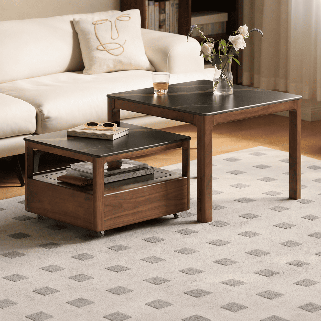 Boise Natural Solid Walnut Coffee Table Set with Ceramic Top