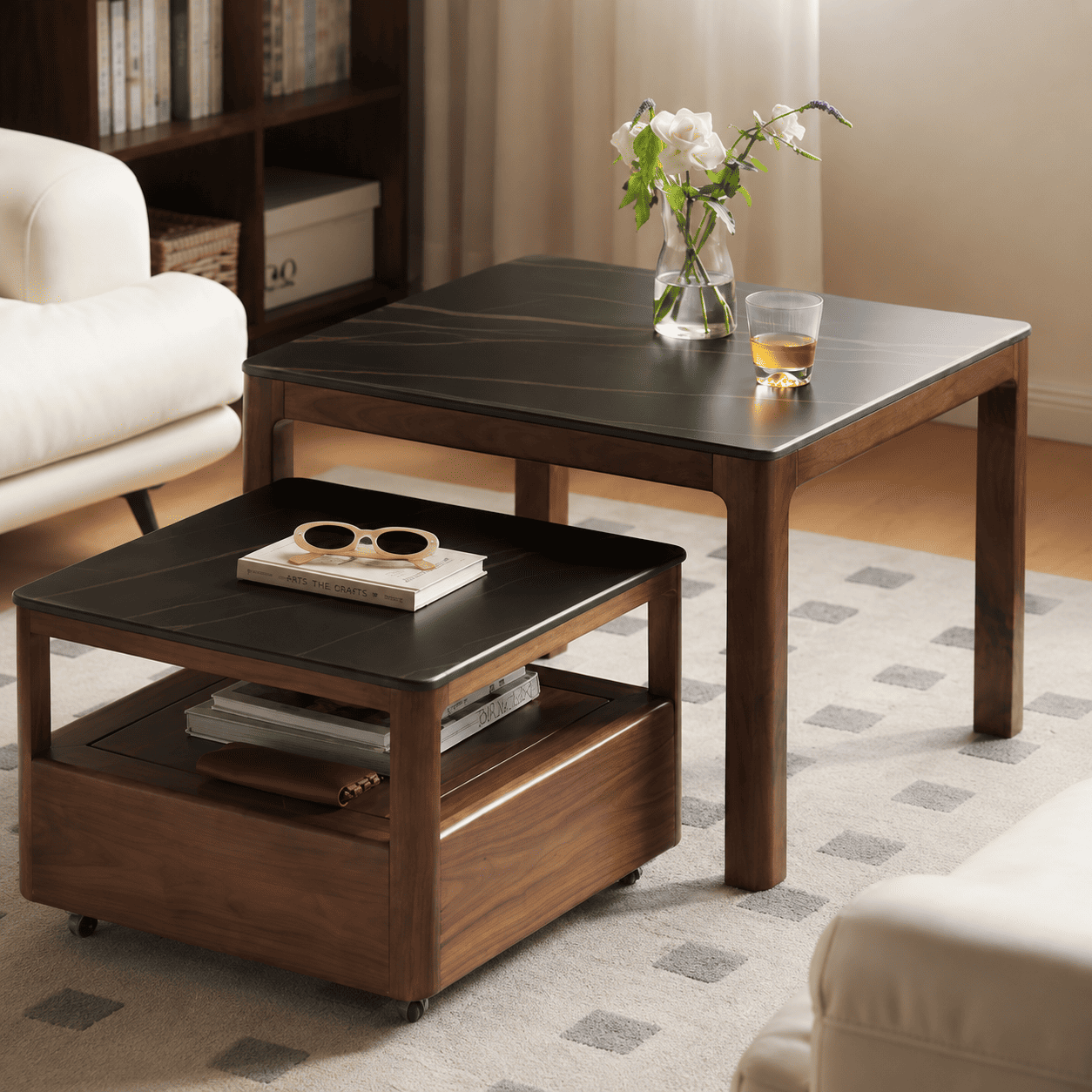 Boise Natural Solid Walnut Coffee Table Set with Ceramic Top