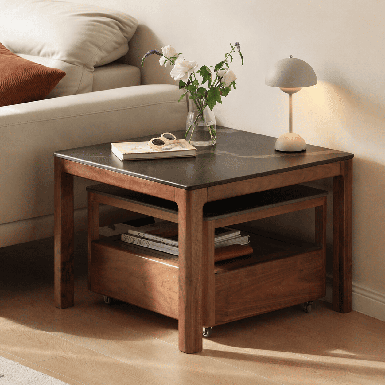 Boise Natural Solid Walnut Coffee Table Set with Ceramic Top