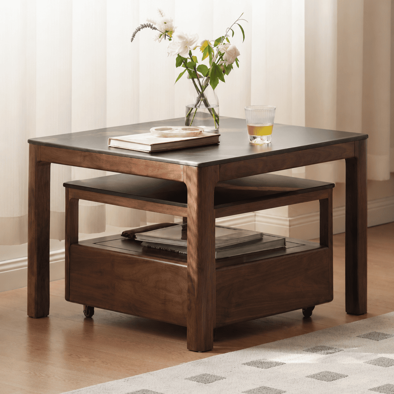 Boise Natural Solid Walnut Coffee Table Set with Ceramic Top