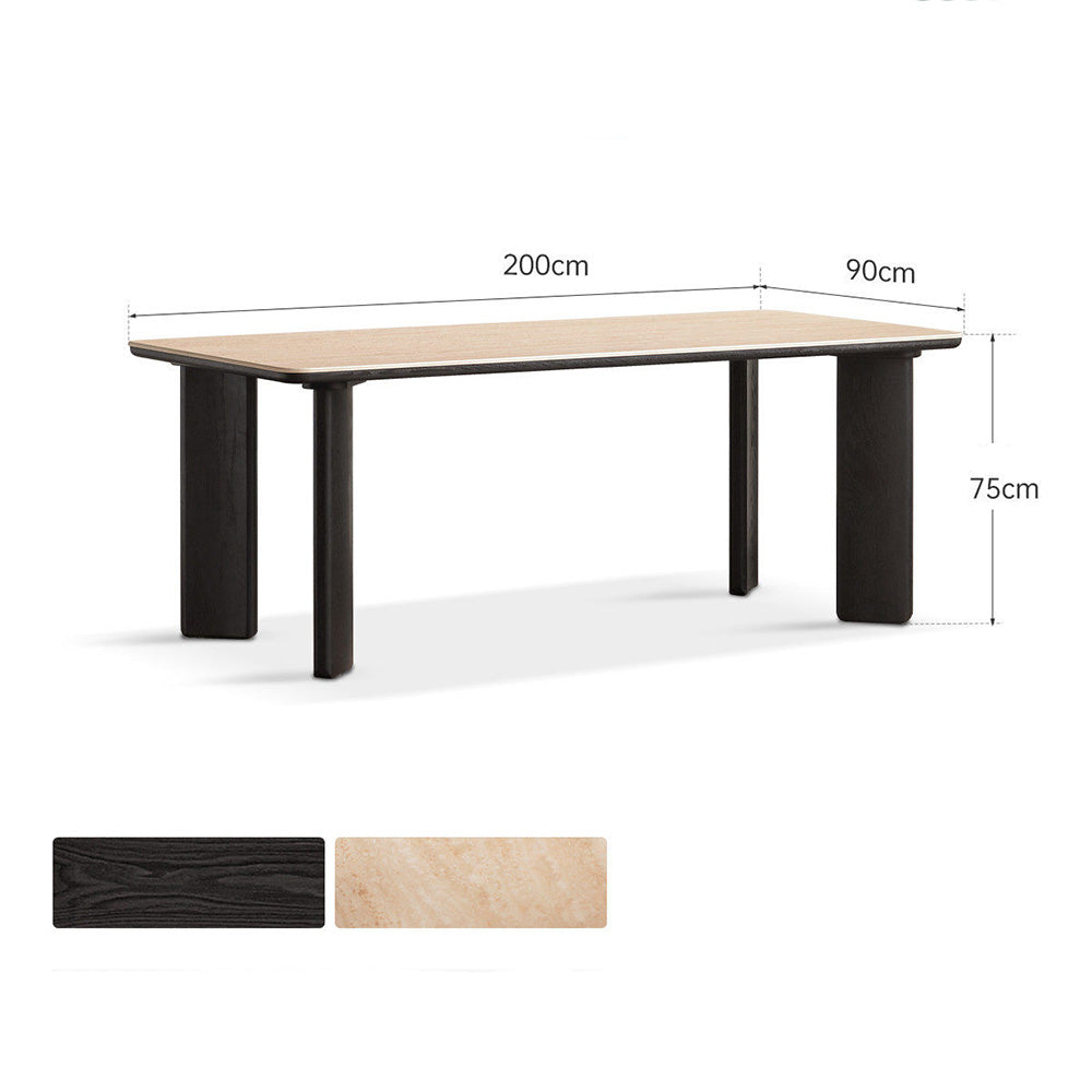 Bremen Charcoal Solid Oak Dining Table with Travertine Top