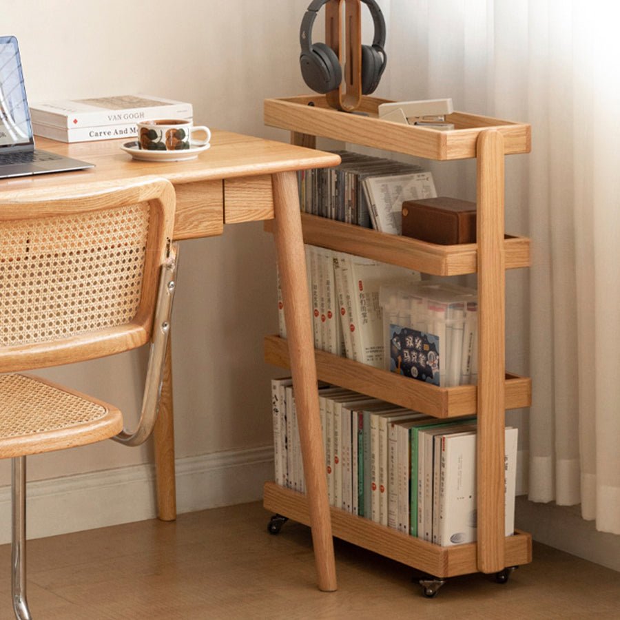 Brilon Natural Solid Oak Storage Shelf with Caster Wheels | Oak Furniture Store