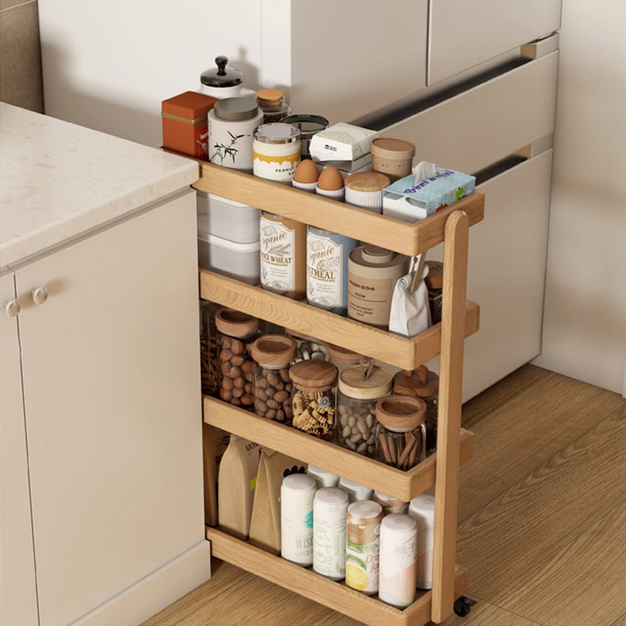 Brilon Natural Solid Oak Storage Shelf with Caster Wheels | Oak Furniture Store