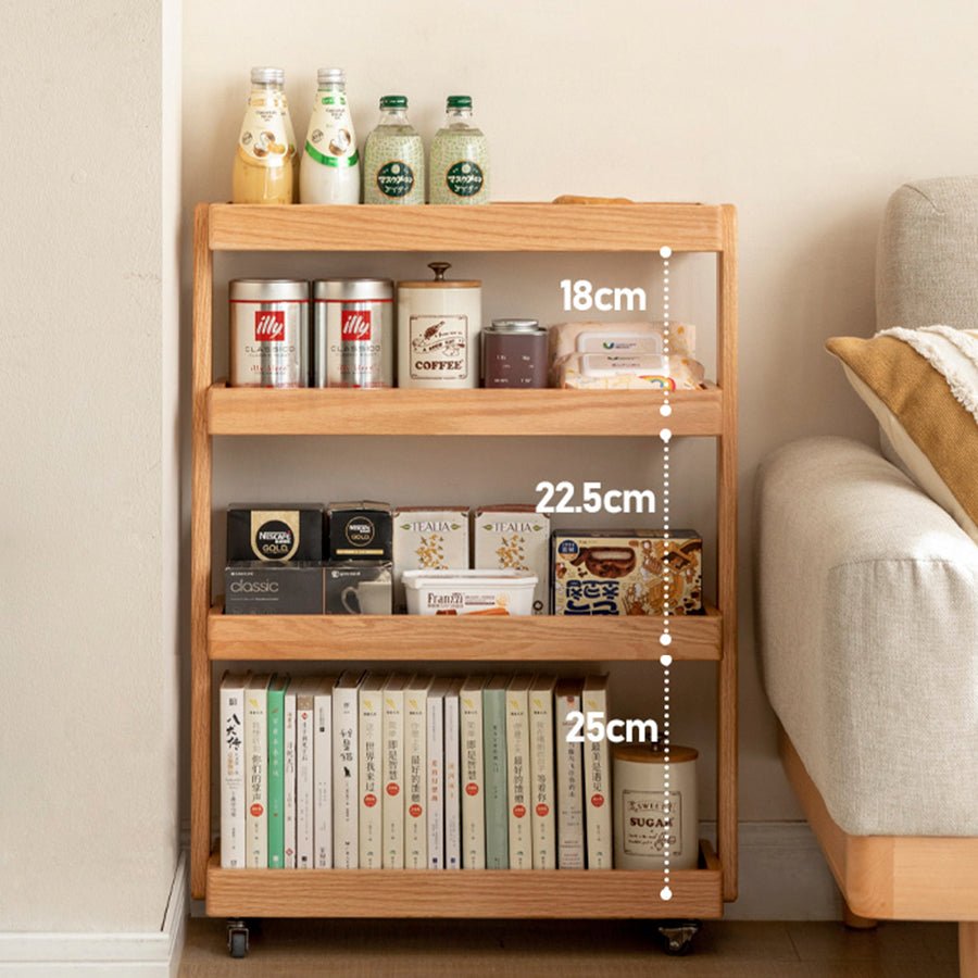 Brilon Natural Solid Oak Storage Shelf with Caster Wheels | Oak Furniture Store