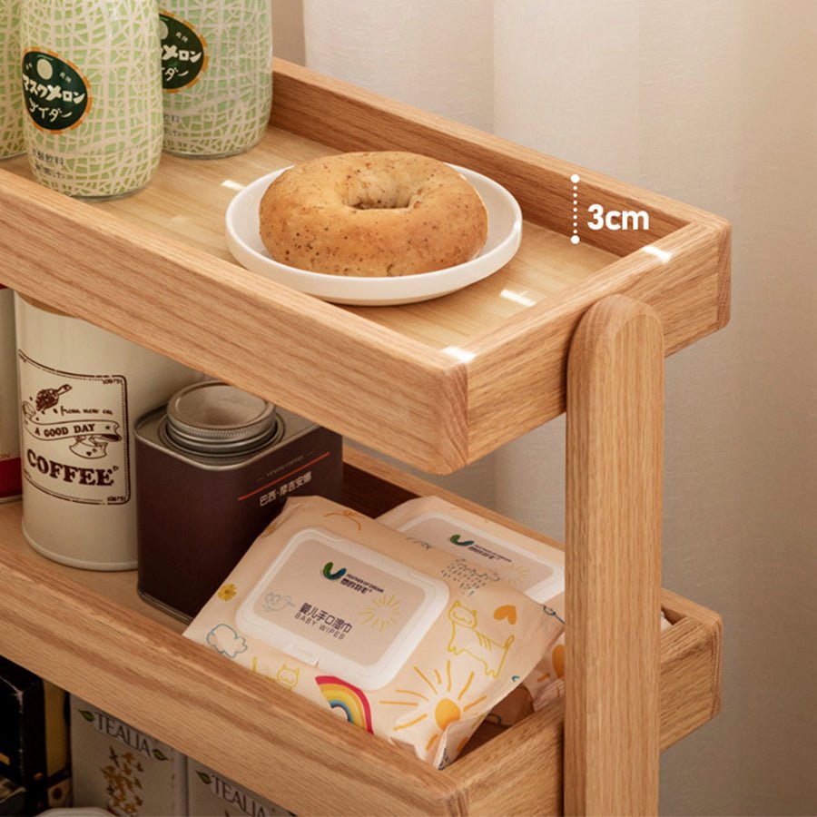 Brilon Natural Solid Oak Storage Shelf with Caster Wheels | Oak Furniture Store