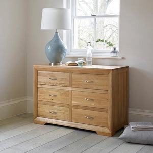 Chamfer Natural Solid Oak Chest of 6 Drawers - Oak Furniture Store