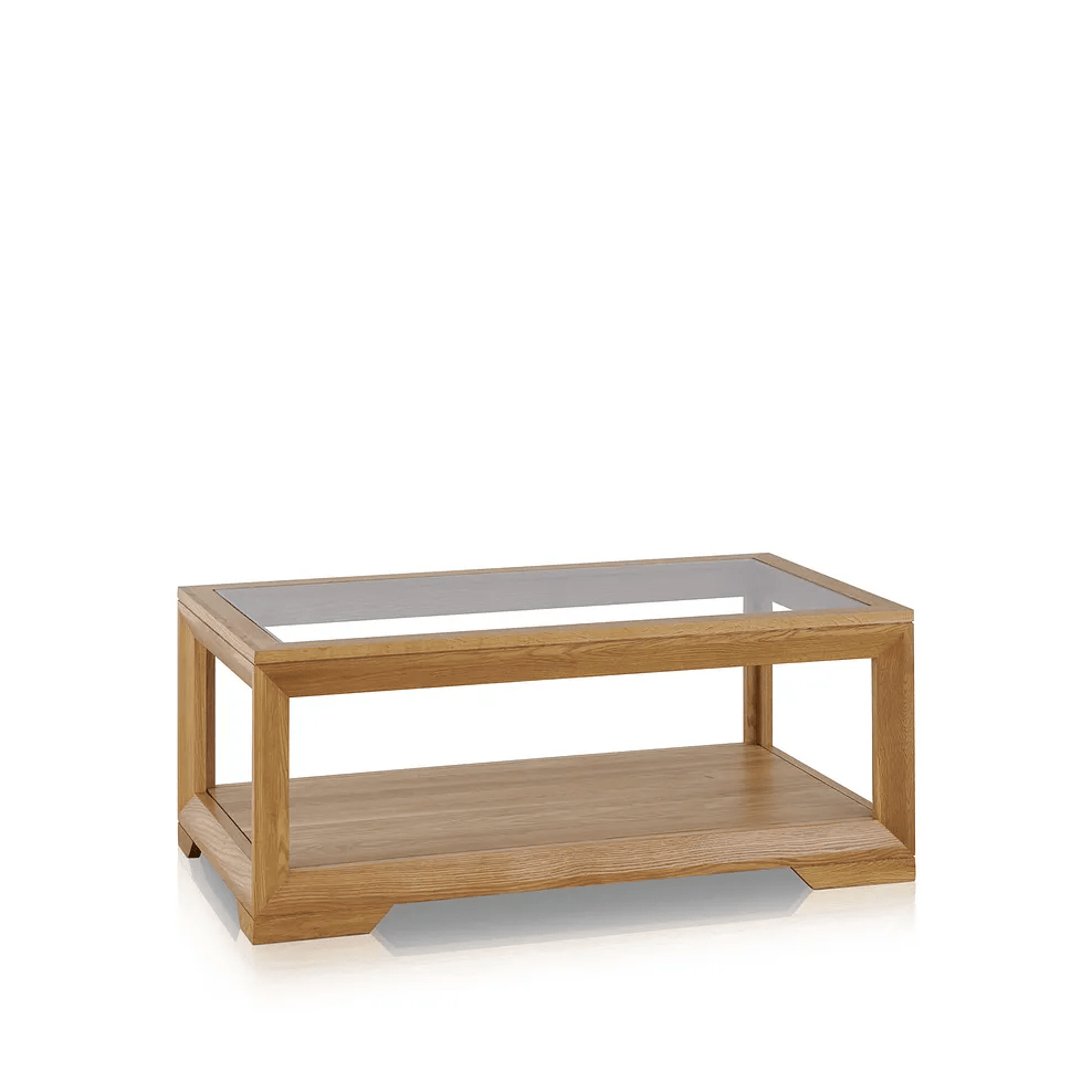 Chamfer Natural Solid Oak Glass Topped Coffee Table | glass coffee table deliver to NZ national-wide | Oak Furniture Store