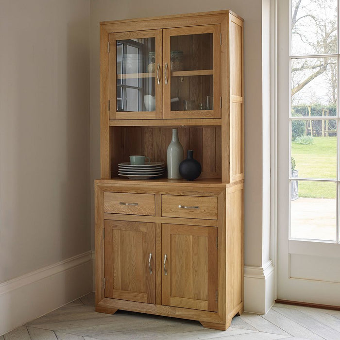 Chamfer Natural Solid Oak Small Sideboard With Hutch Dresser