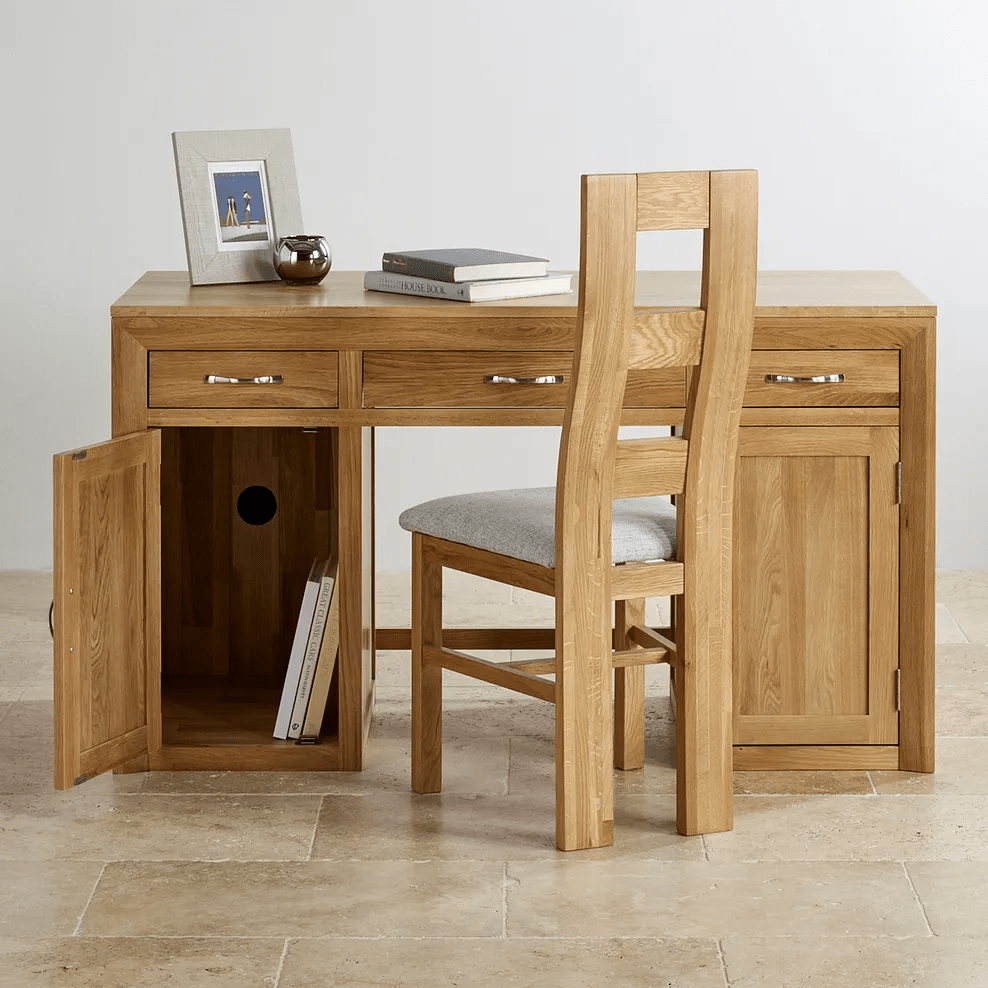 Chamfer Natural Solid Oak Writing Desk - Oak Furniture Store