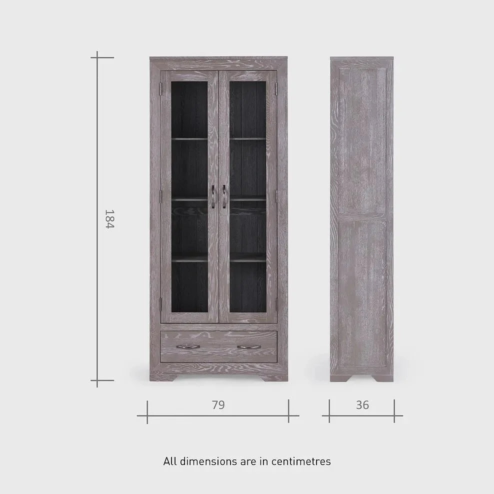 Chamfer Natural Solid Oak Glazed Display/Book Cabinet