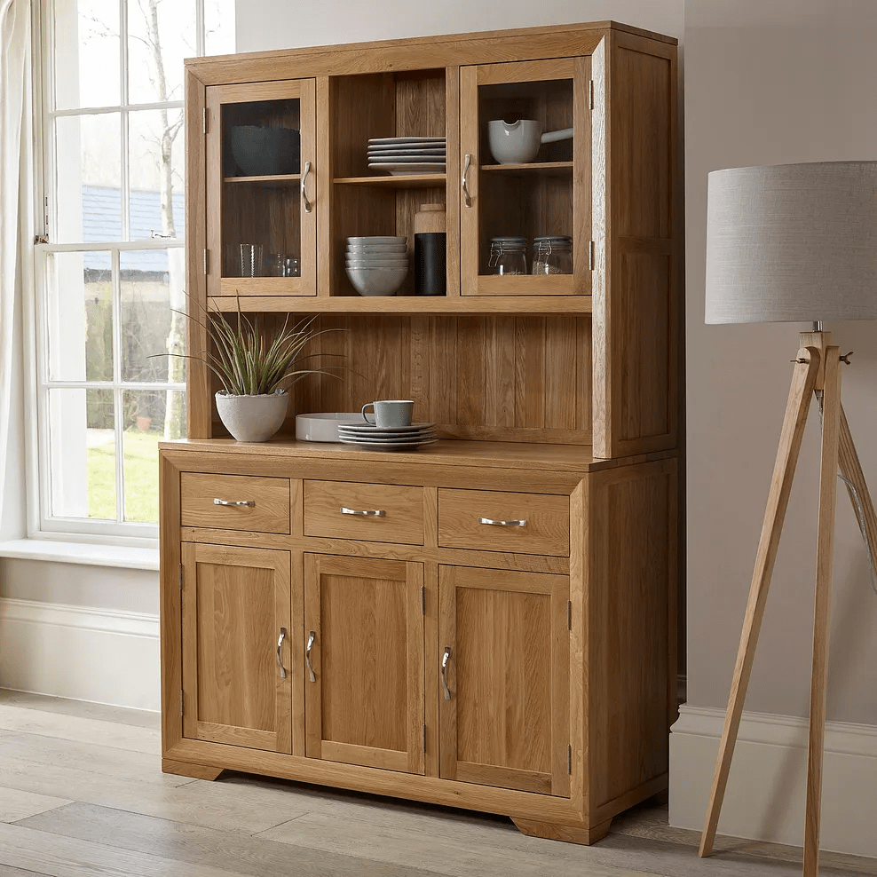 Chamfer Solid Oak Large Sideboard with Hutch Dresser - Oak Furniture Store