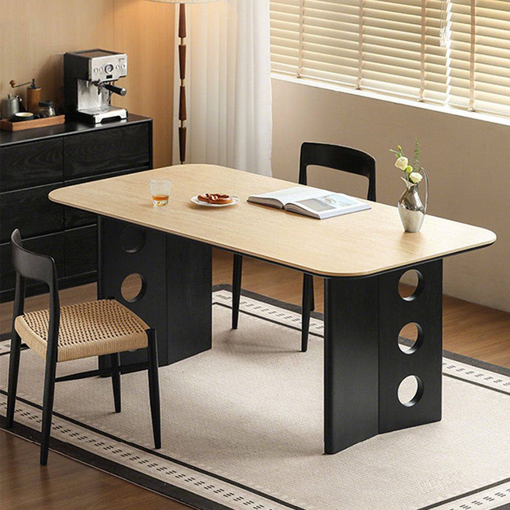 Charcoal Solid Oak Dining Table with Travertine Top