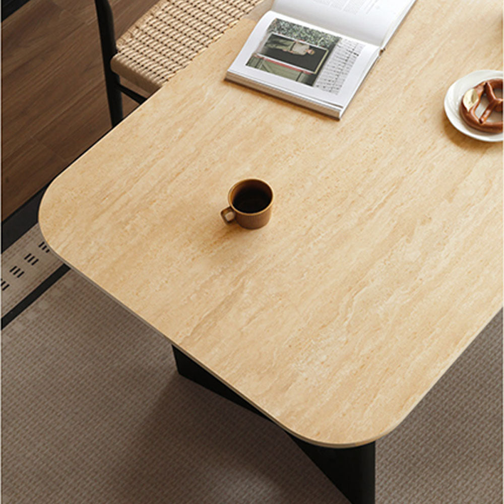 Charcoal Solid Oak Dining Table with Travertine Top