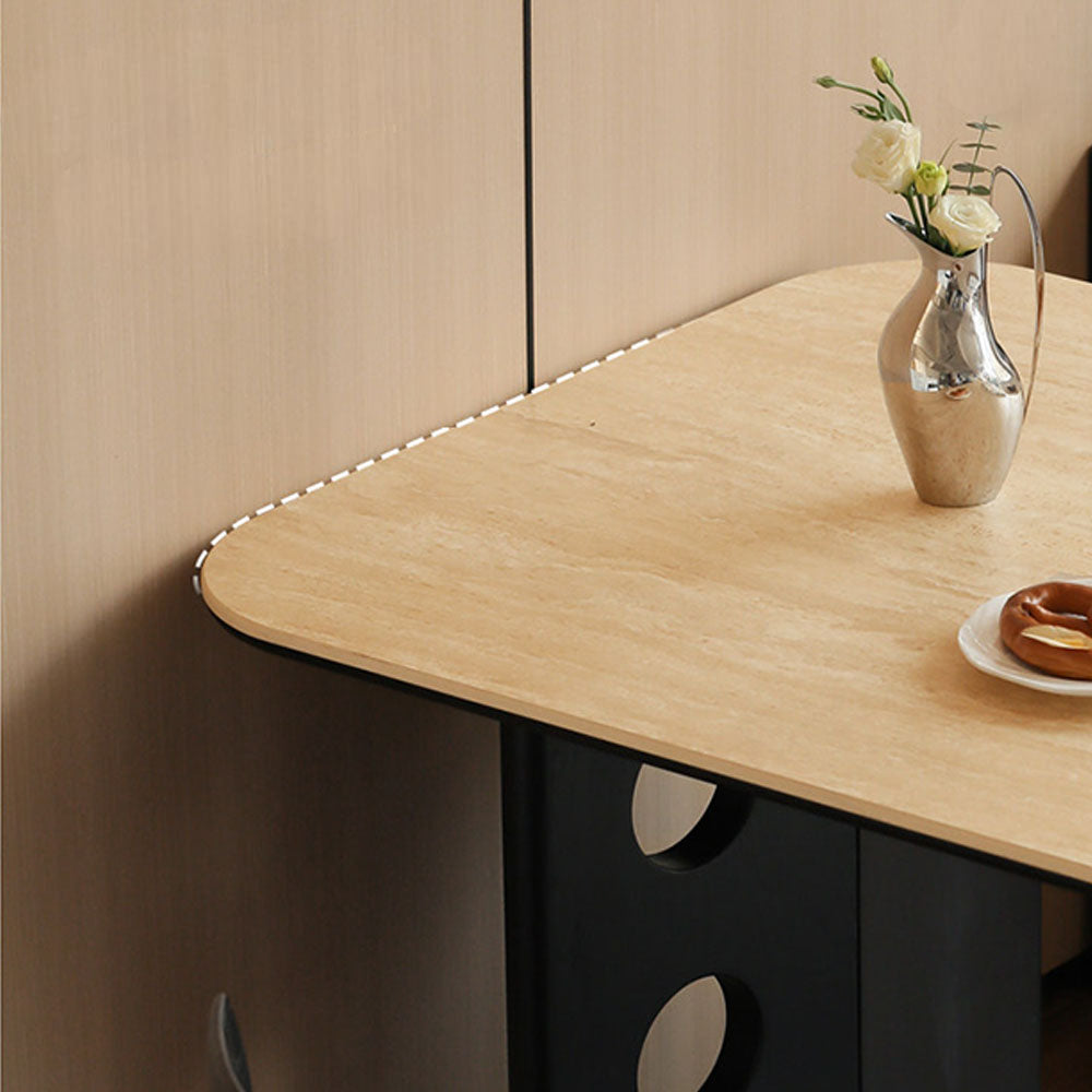 Charcoal Solid Oak Dining Table with Travertine Top