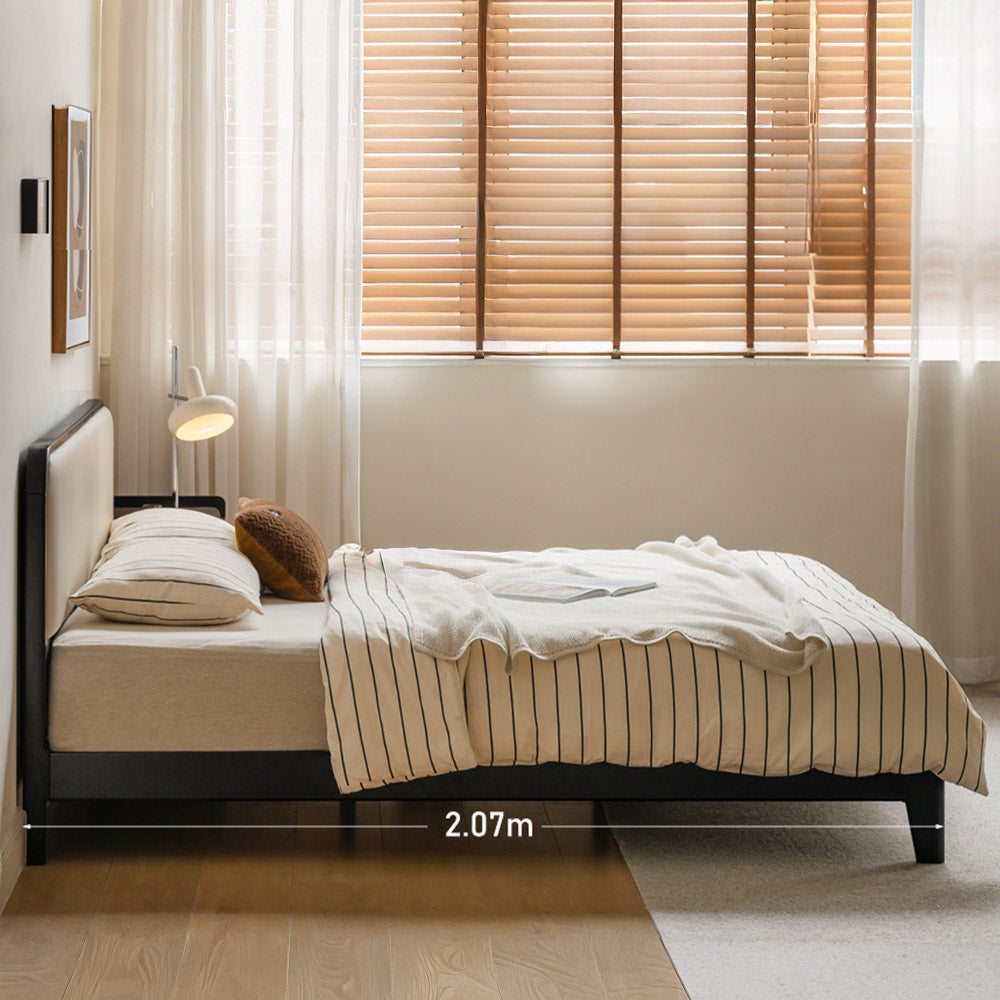 Charcoal Solid Rubber Wood Cushion Back Bed Frame