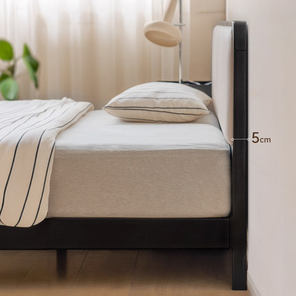 Charcoal Solid Rubber Wood Cushion Back Bed Frame